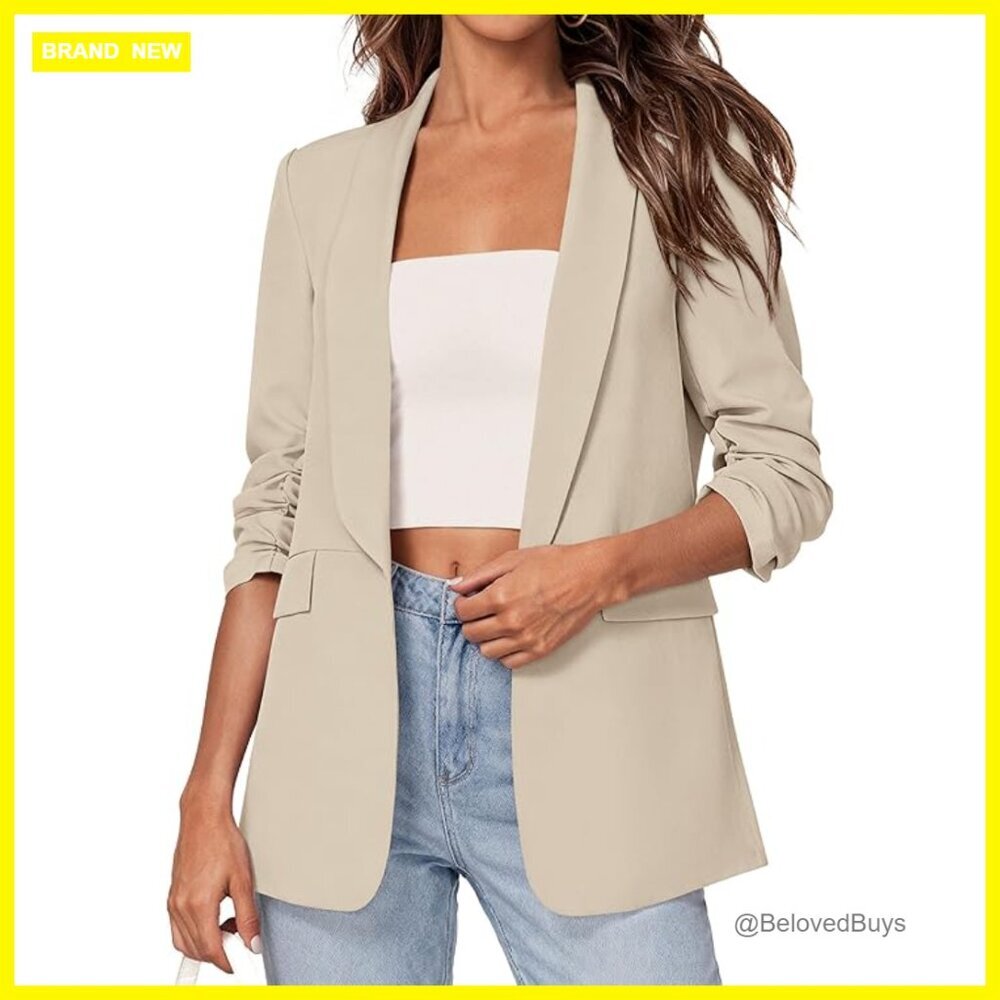 Lightweight Blazer 3/4 Sleeve Open Front Shawl Lapel Business Casual